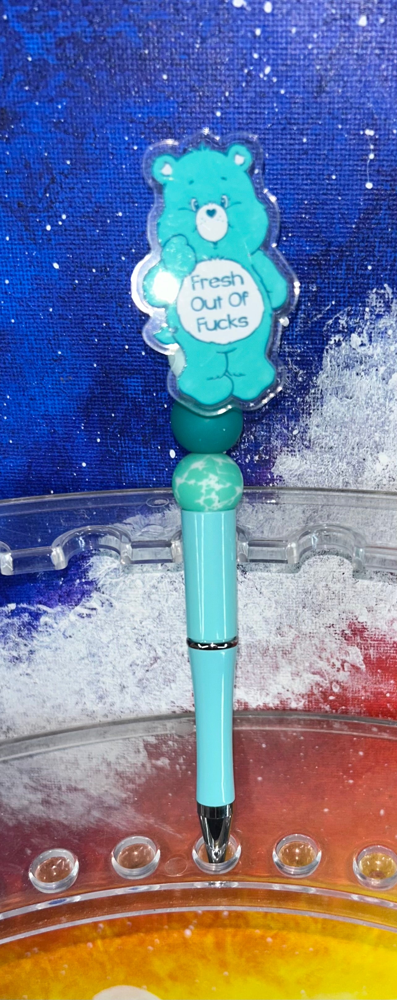 Fresh Our Of F!@#'s Spinning Teal Swear Bear Teal Pen