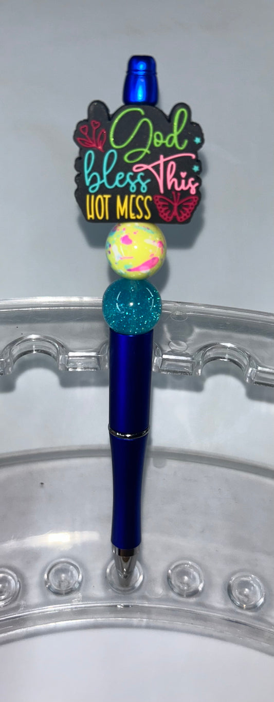 God Bless This Hot Mess Blue Pen