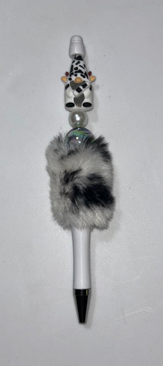 Cow Gnome Black/White Pompom Pen