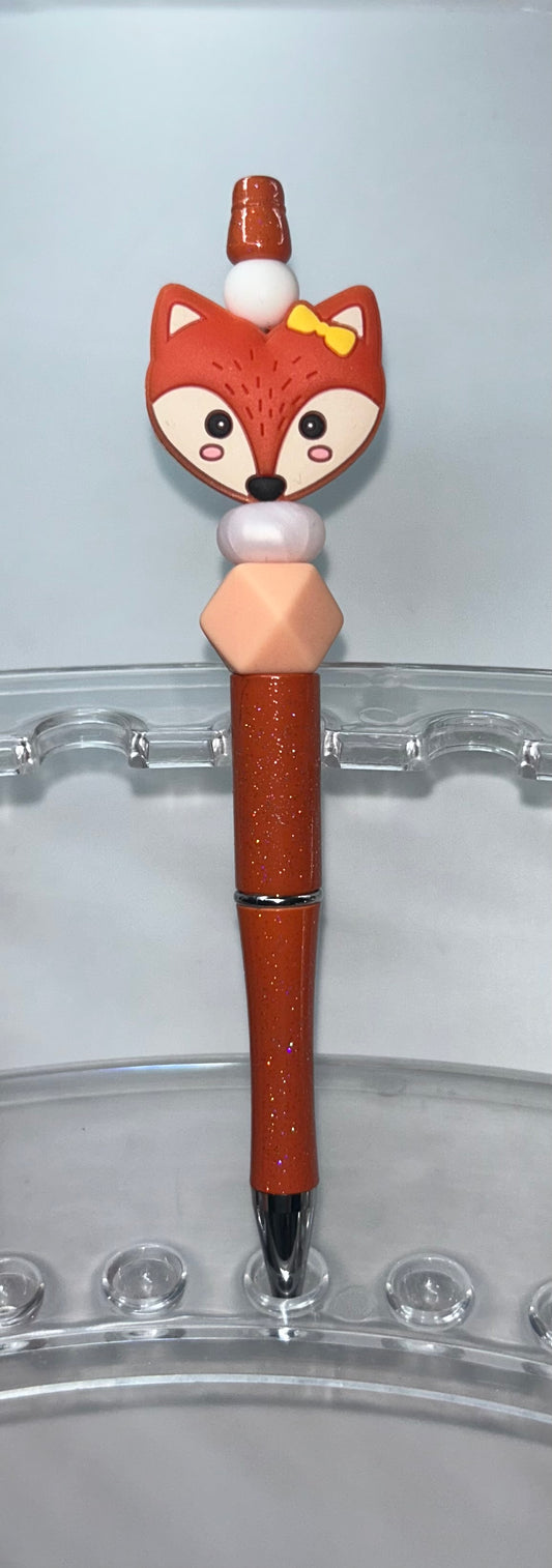 Fox Head Orange Glitter Pen