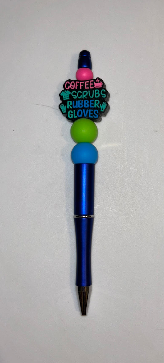 Coffee Scrubs Rubber Gloves Royal Blue Pen