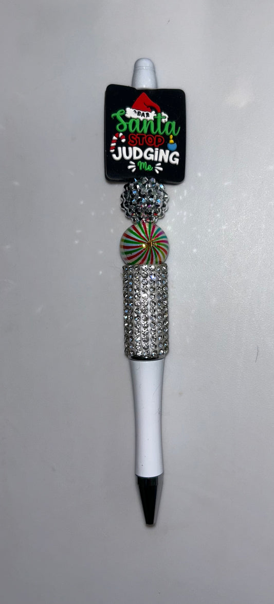 Santa Stop Judging Me White Bling Pen