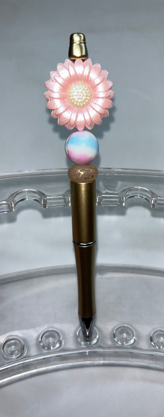 Pink Flower Gold Pen