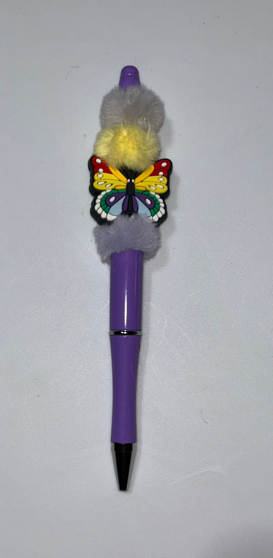 Rainbow Butterfly Pompom Purple Pen