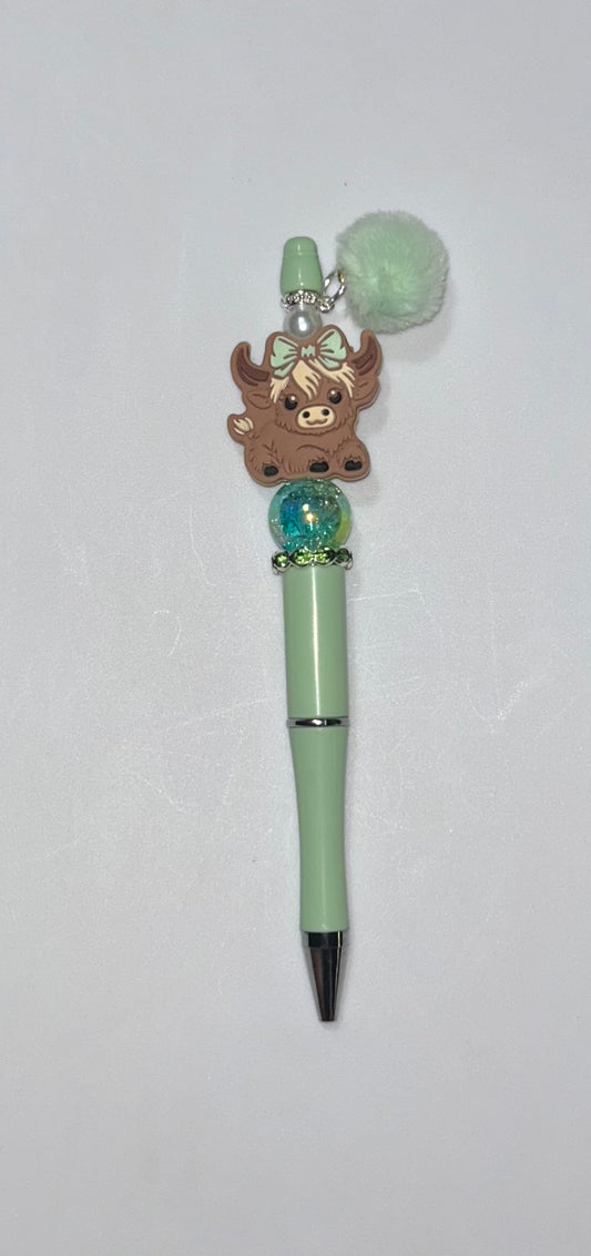 Green Bow Highland Cow Green Pen