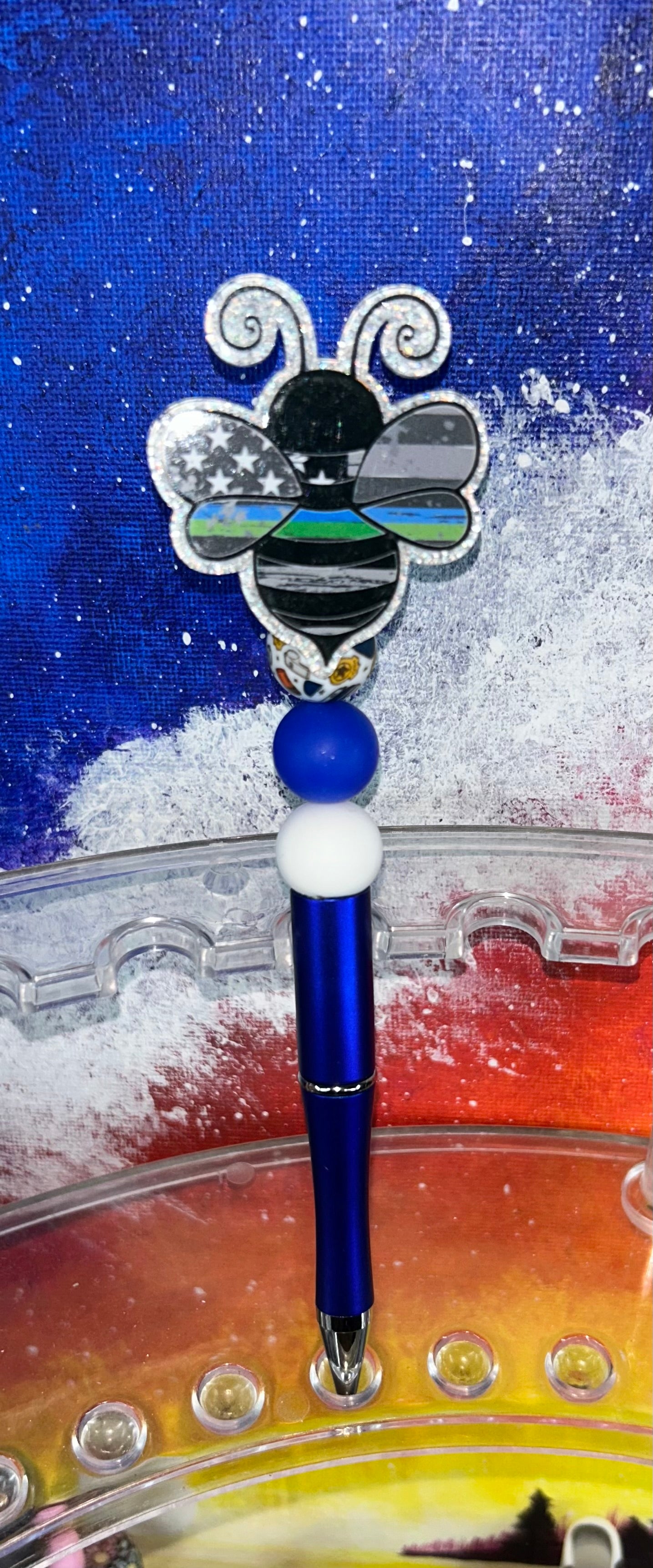 Thin Blue Line Thin Green Line Bee Royal Blue Pen