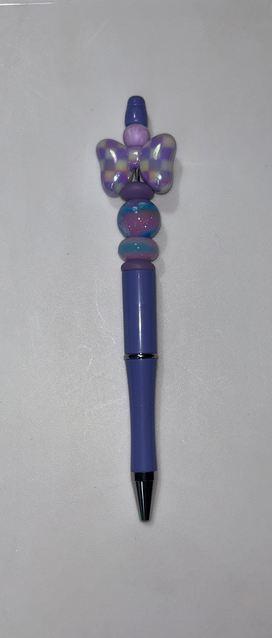 Purple Checkered Bow Purple Pen