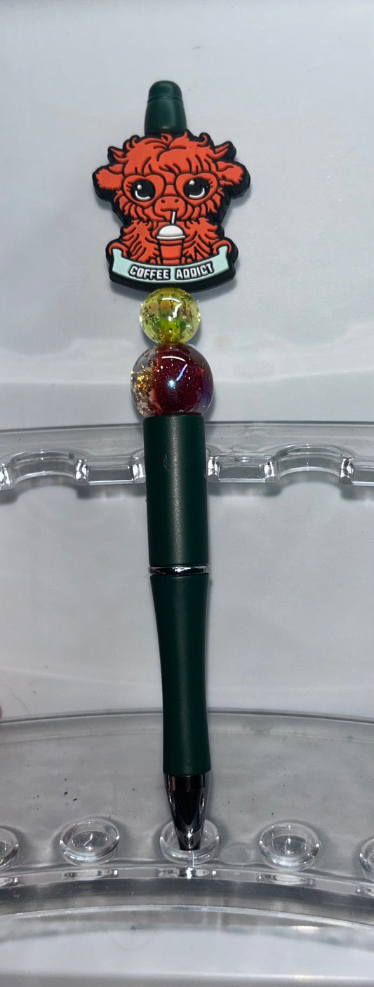 Highland Cow Coffee Addict Green Pen