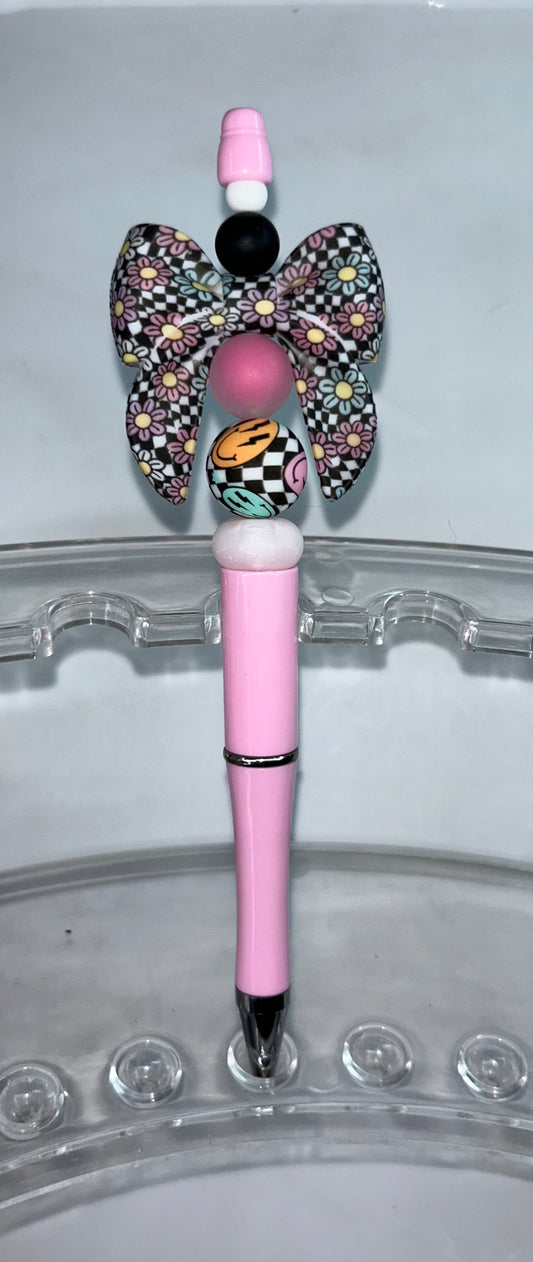Black and Pink Flower Light Pink Pen