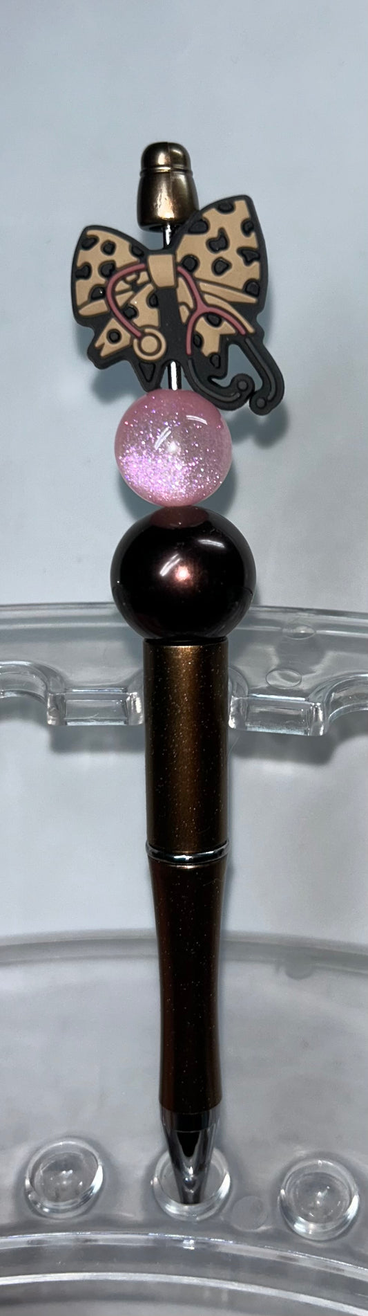 Cheetah Print Bow Stethoscope Brown Pen