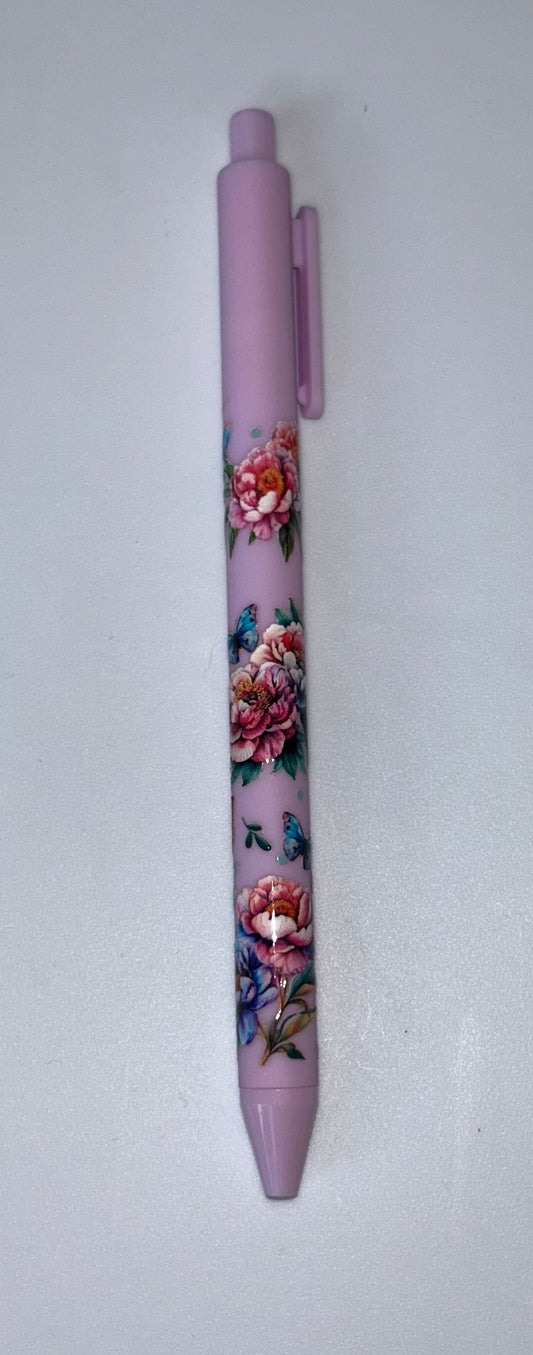 Flowers And Sunflowers Wrapped Purple Pen