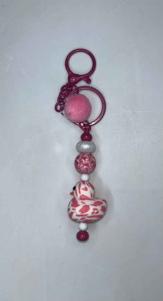 Pink Cow Print Duck Key Chain