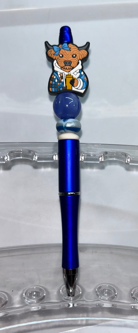Highland Cow Blue Coffee Blue Pen