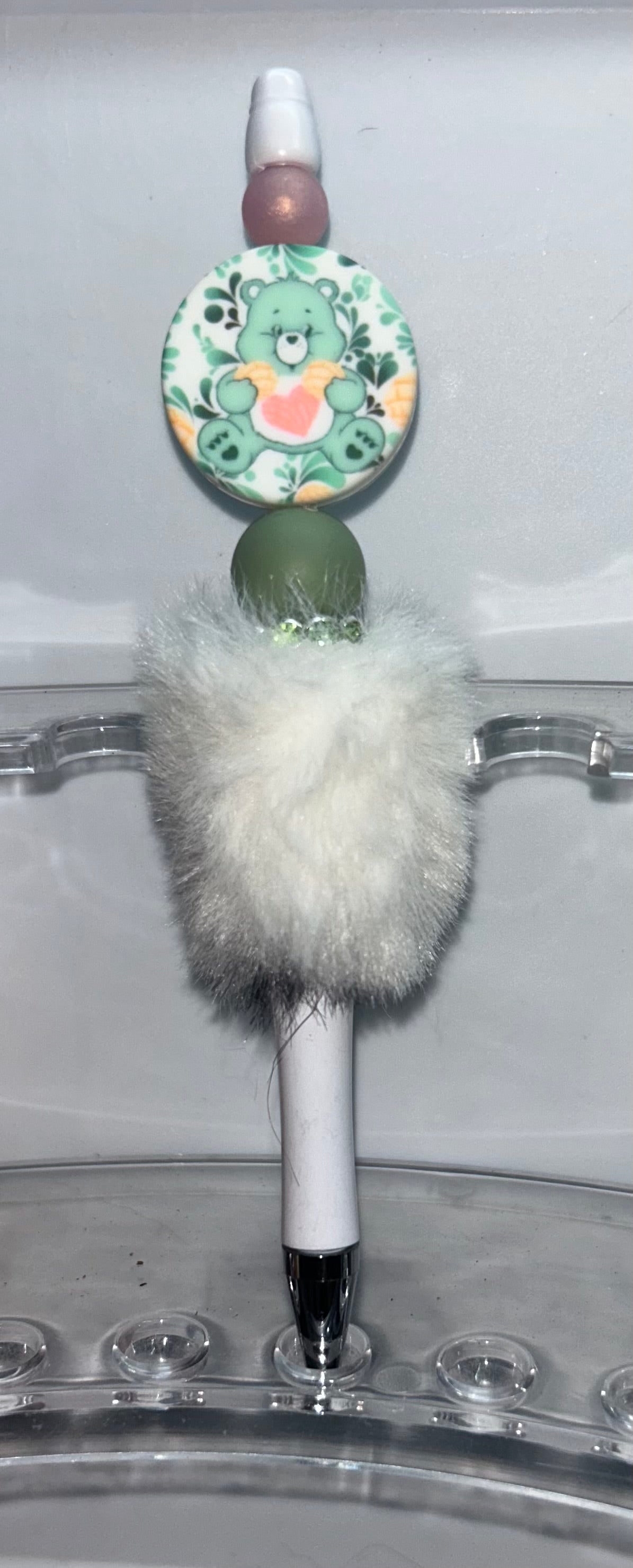 Green Carebear White Fluffy Pen