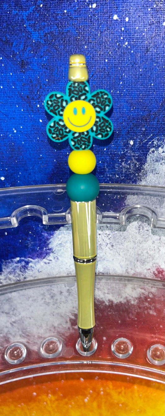 Teal Smilie Flower Yellow Pen