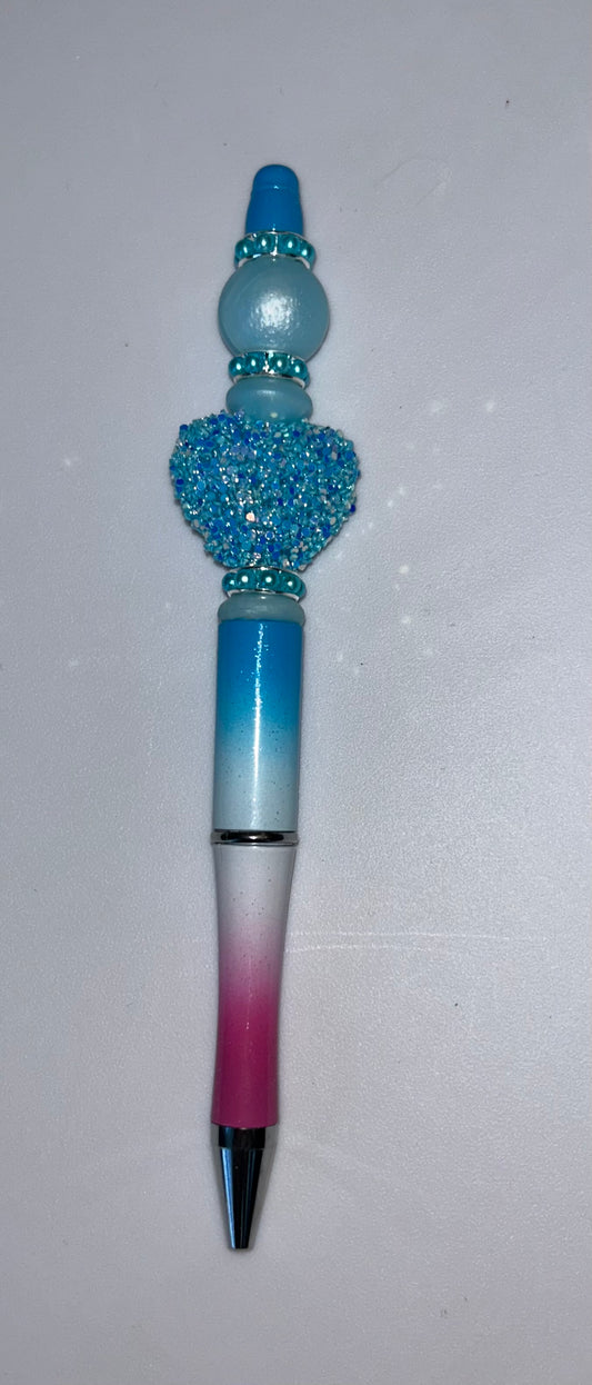 Blue Glitter Heart Pen