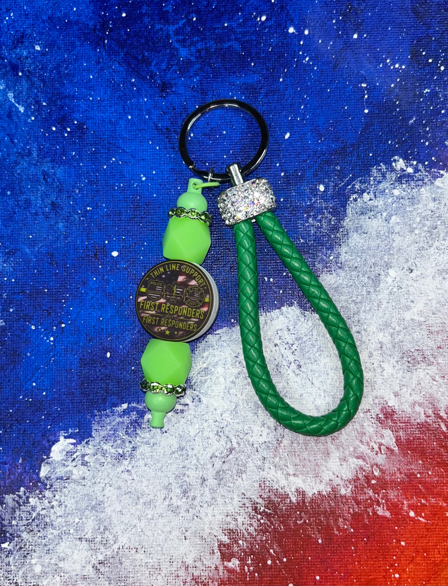 Thin Blue Line Green Rope Key Chain