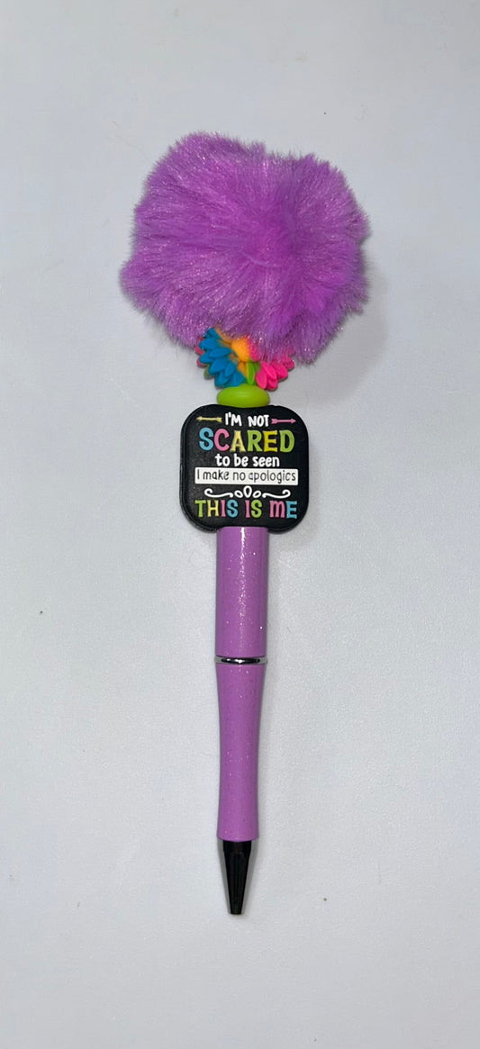 Not Scared To Be Seen Rainbow Sunflower Pompom Purple Pen
