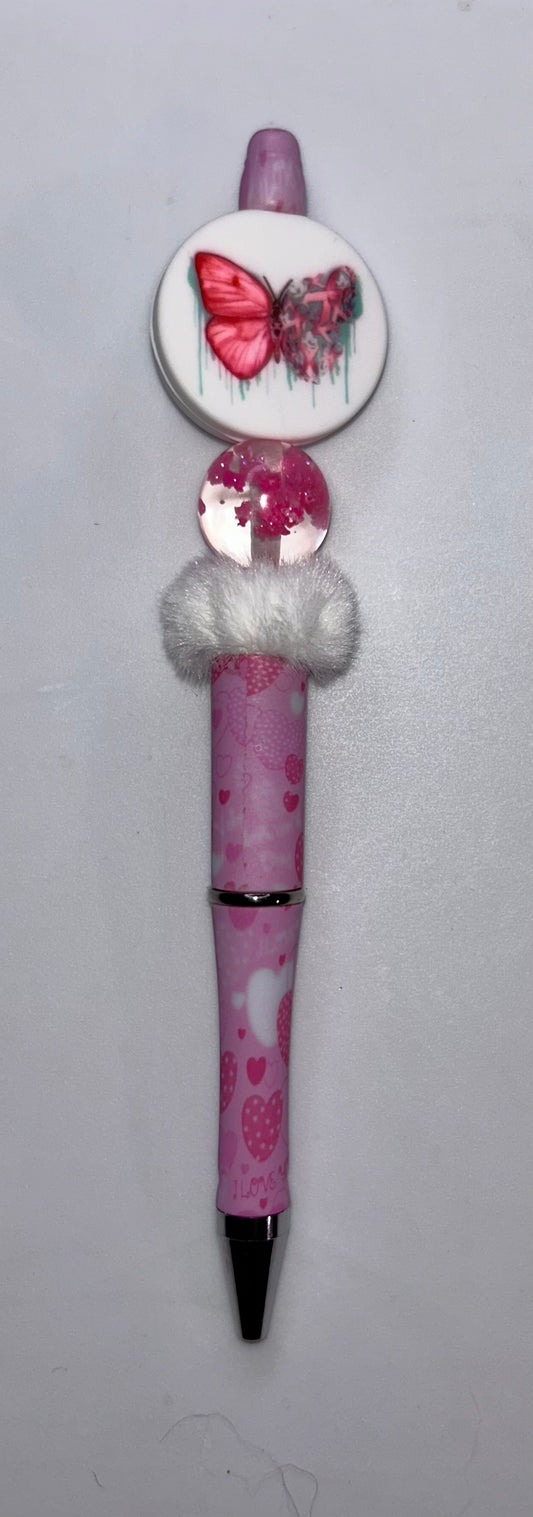 Round Butterfly Pink Heart Pen
