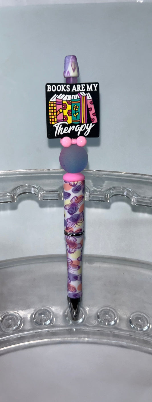 Books Are My Therapy Purple Butterfly Pen
