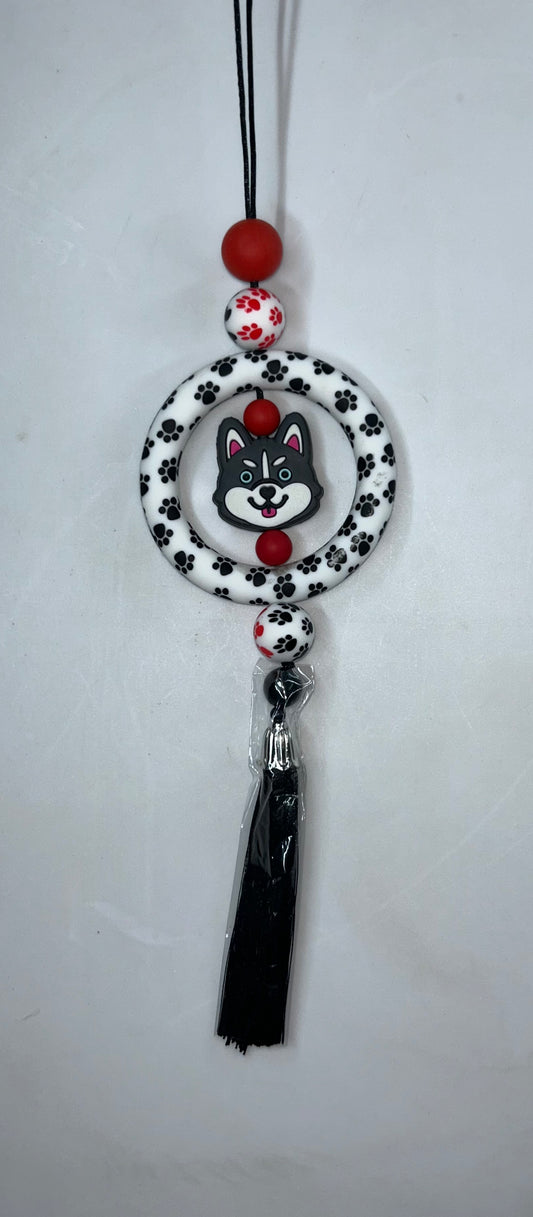 Husky Head Paw Print Car Charm