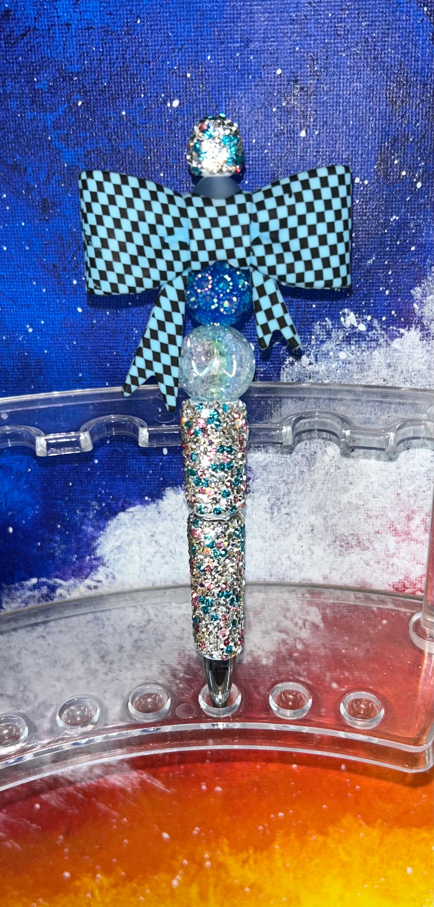 Light Teal Checkered Bow Rainbow Specialty Pen