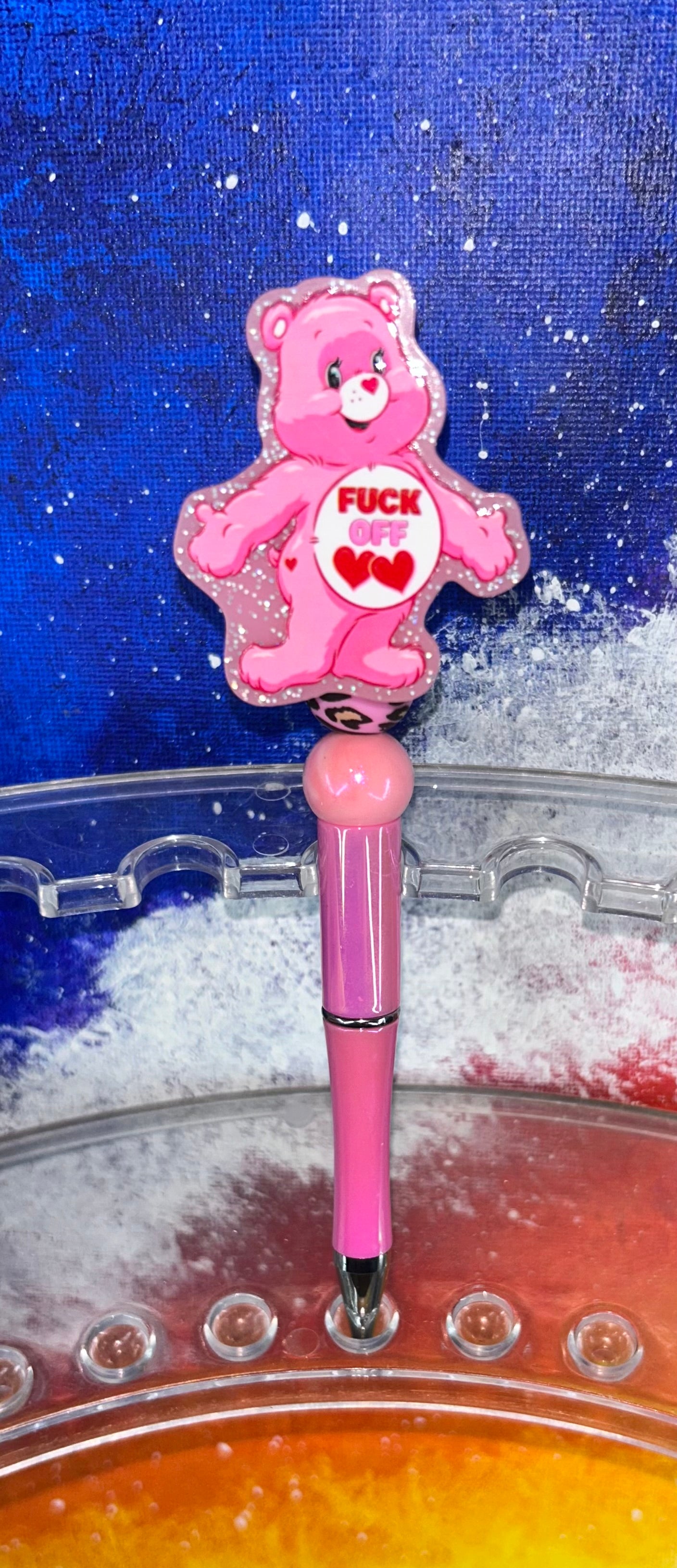 F!@# Off Pink Spinning Swear Bear Pearly Pink Pen