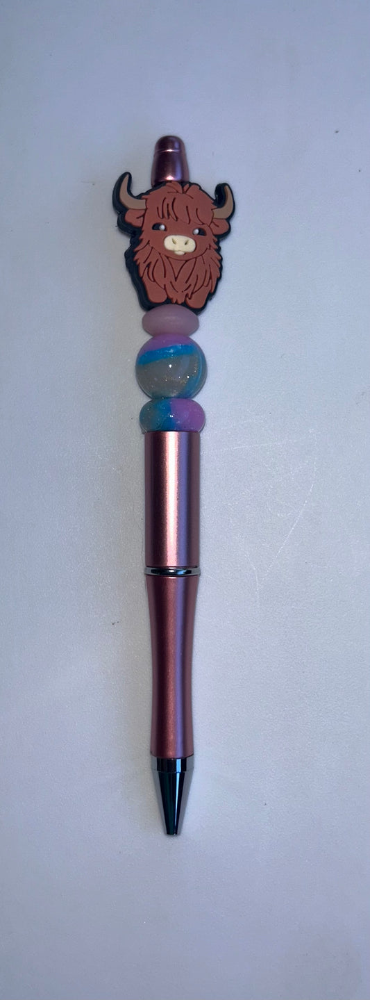 Highland Cow Metallic Pink Pen