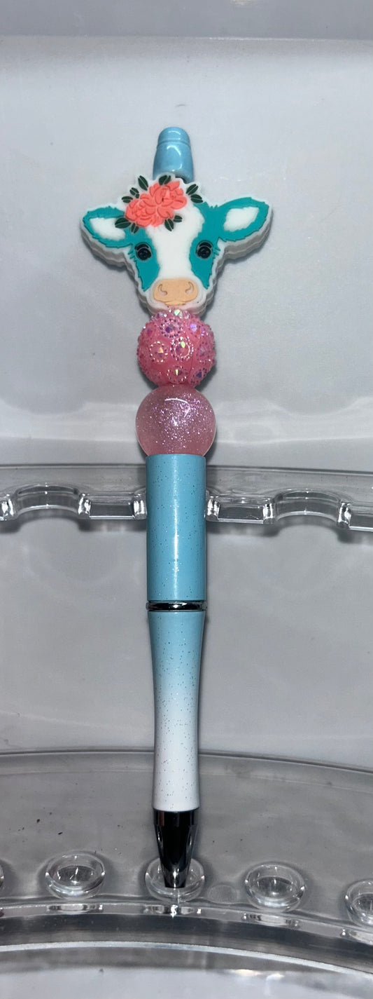 Teal Cow Head Blue Ombre' Pen
