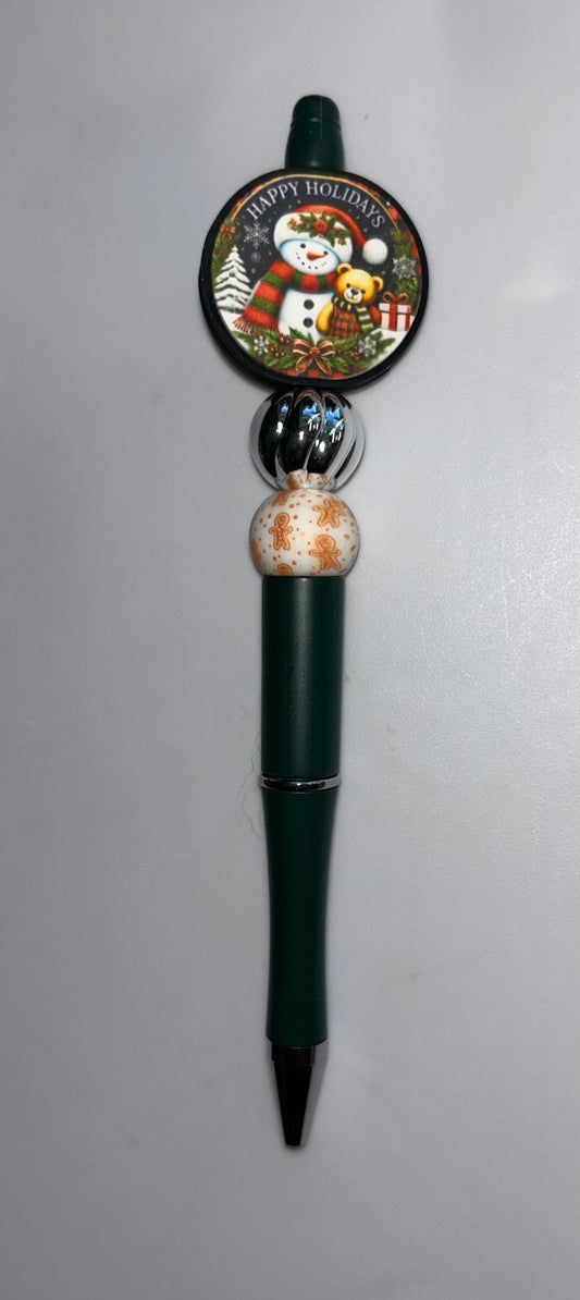 Happy Holidays Snowman Dark Green Pen