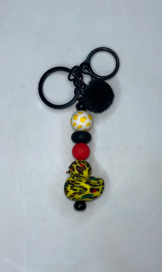 Yellow Cow Print Duck Key Chain