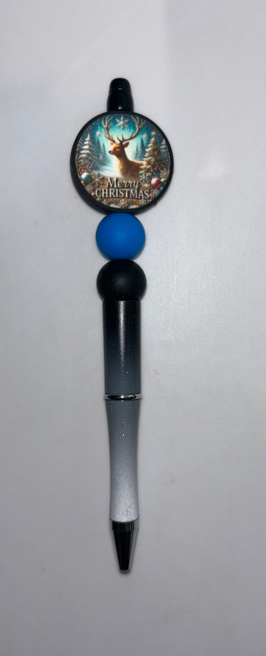 Merry Christmas Deer Round Black Ombre Pen