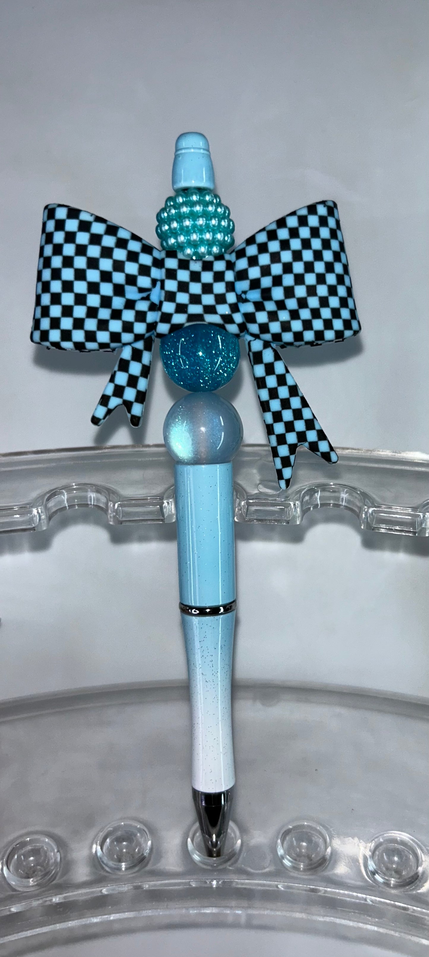 Blue Checkered Bow Blue Ombre' Pen
