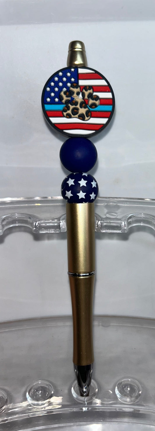 Puppy Paw American Flag Gold Pen