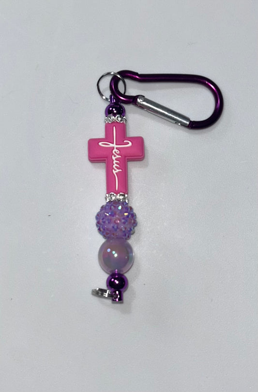 Pink Jesus Cross Purple Keychain