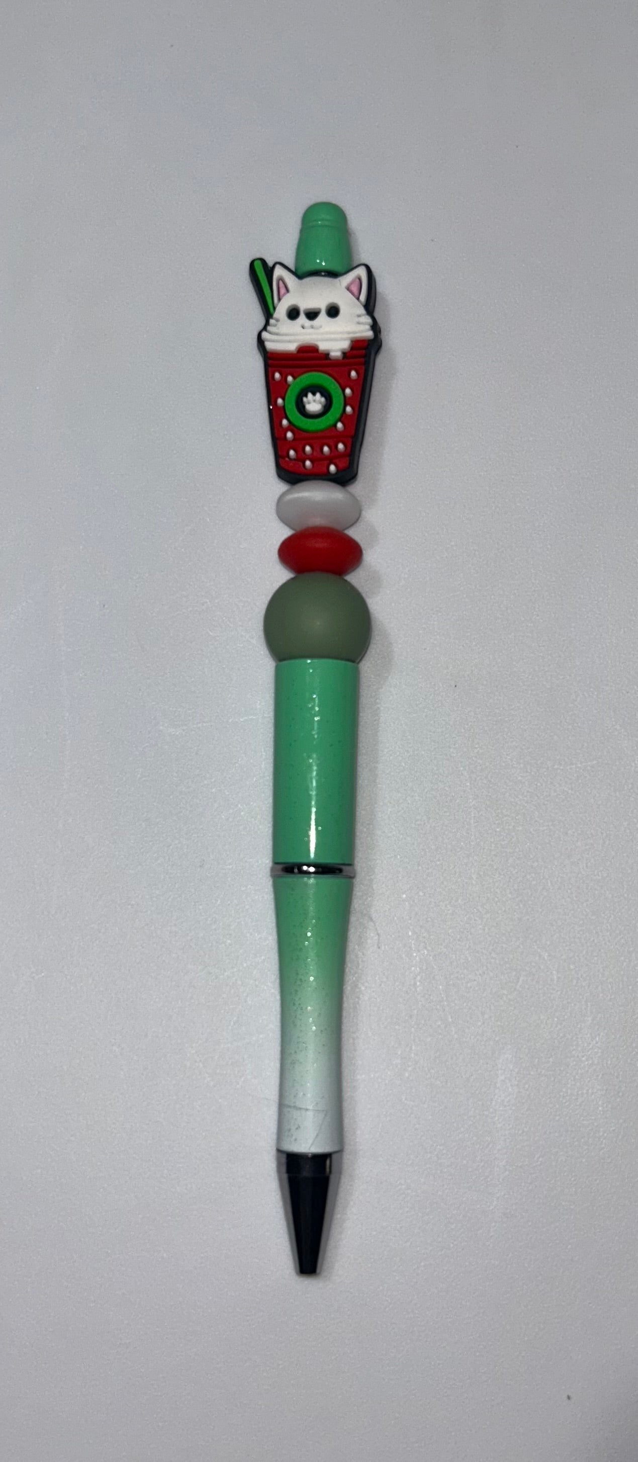 Red Coffee Cup Kitty Green Ombre Pen