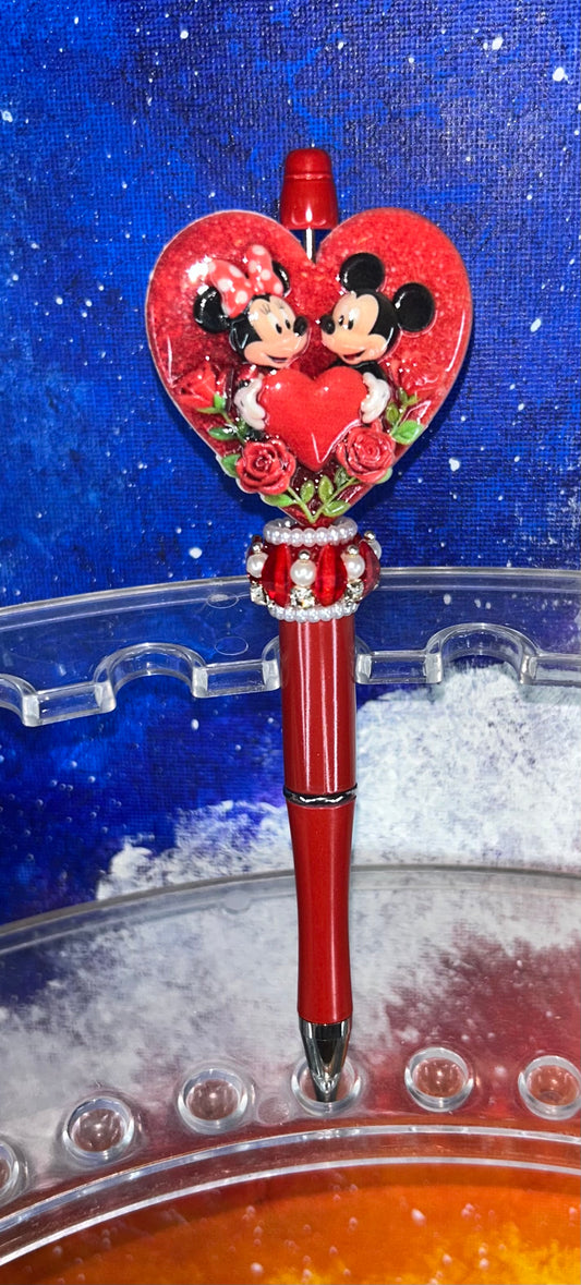Mickey and Minnie Heart Red Pen