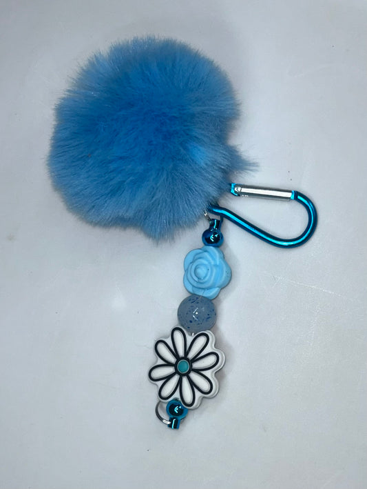 White Flower Blue Key Chain
