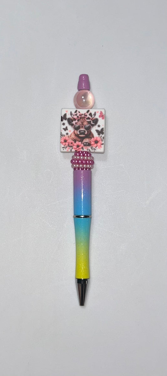 Highland Cow Square Rainbow Pen