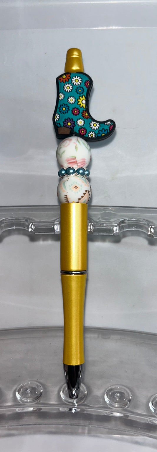 Blue Cowboy Boot Yellow Pen
