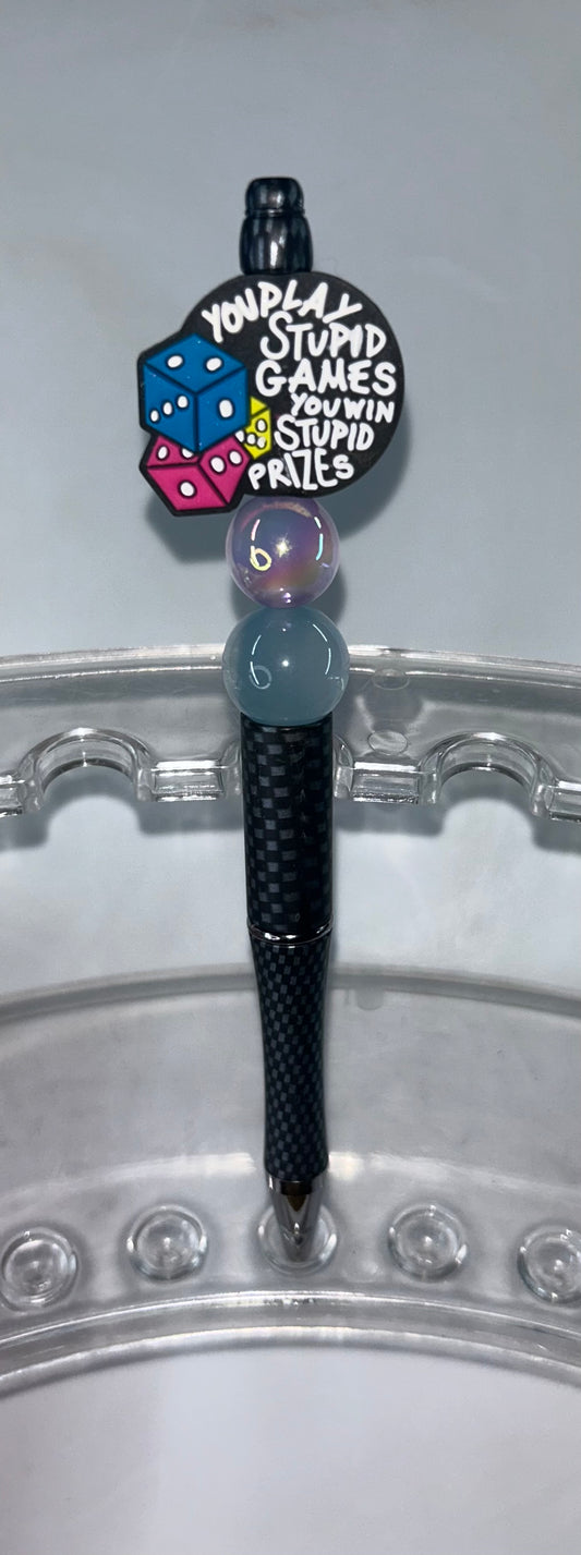 You Play Stupid Games You Win Stupid Prizes Black Silver Checkered Pen
