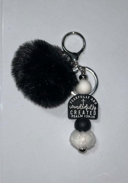 Fearfully And Wonderfully Created Black Pompom Keychain