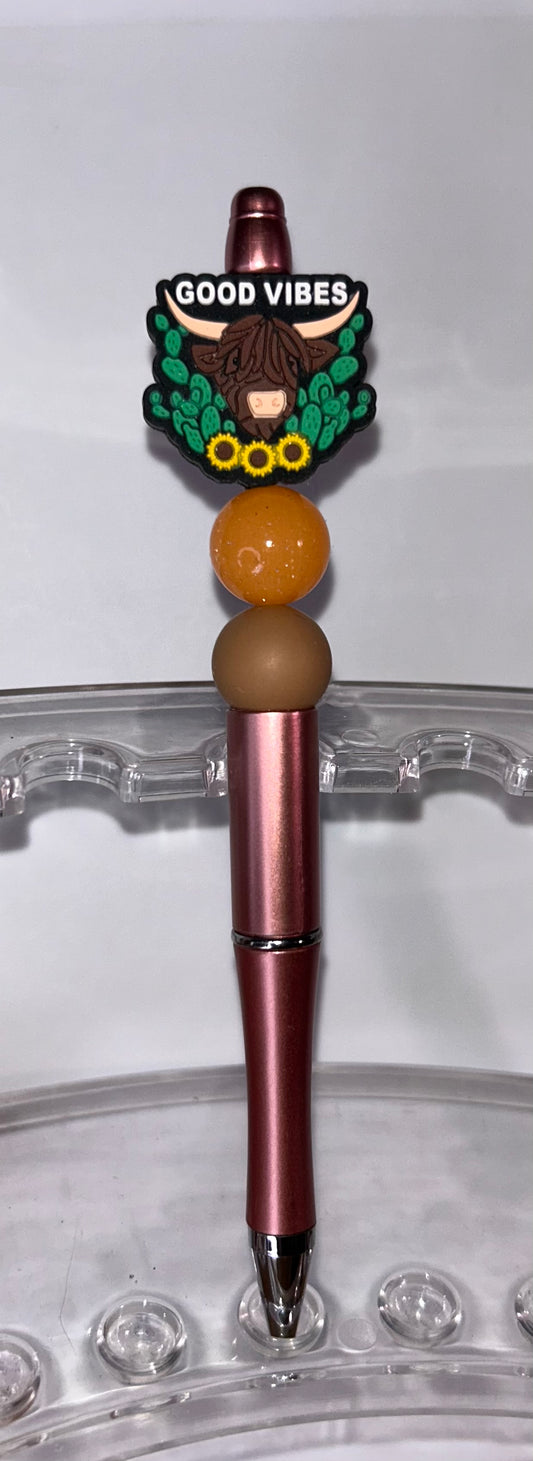 Good Vibes Highland Cow Rose Pen