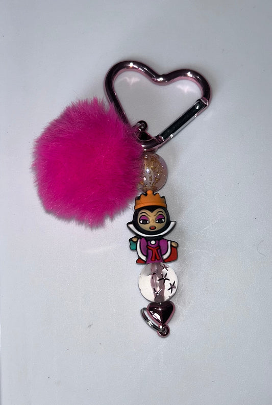 Queen Pink PomPom Heart Keychain