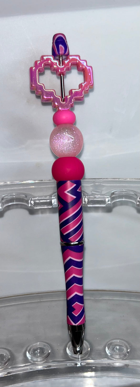 Acrylic Heart Purple and Pink Striped Pen
