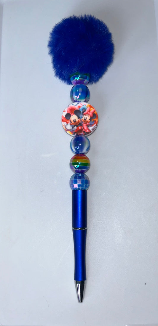 Mickey & Minnie Blue PomPom Pen