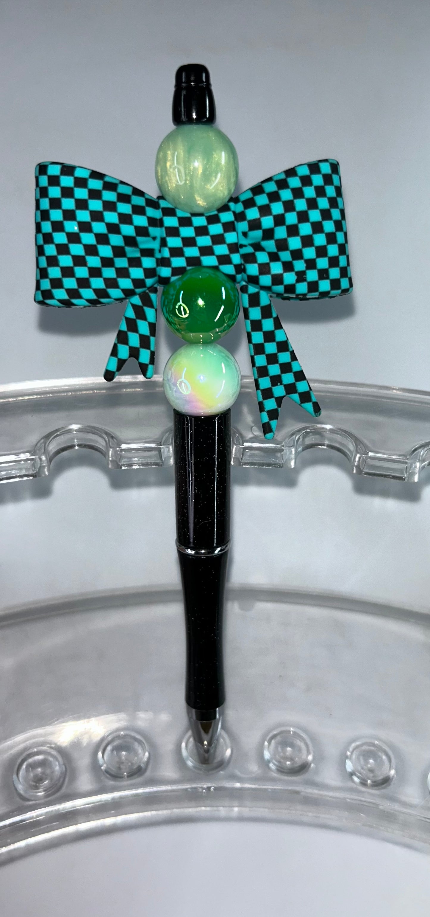 Teal Checkered Black Pen