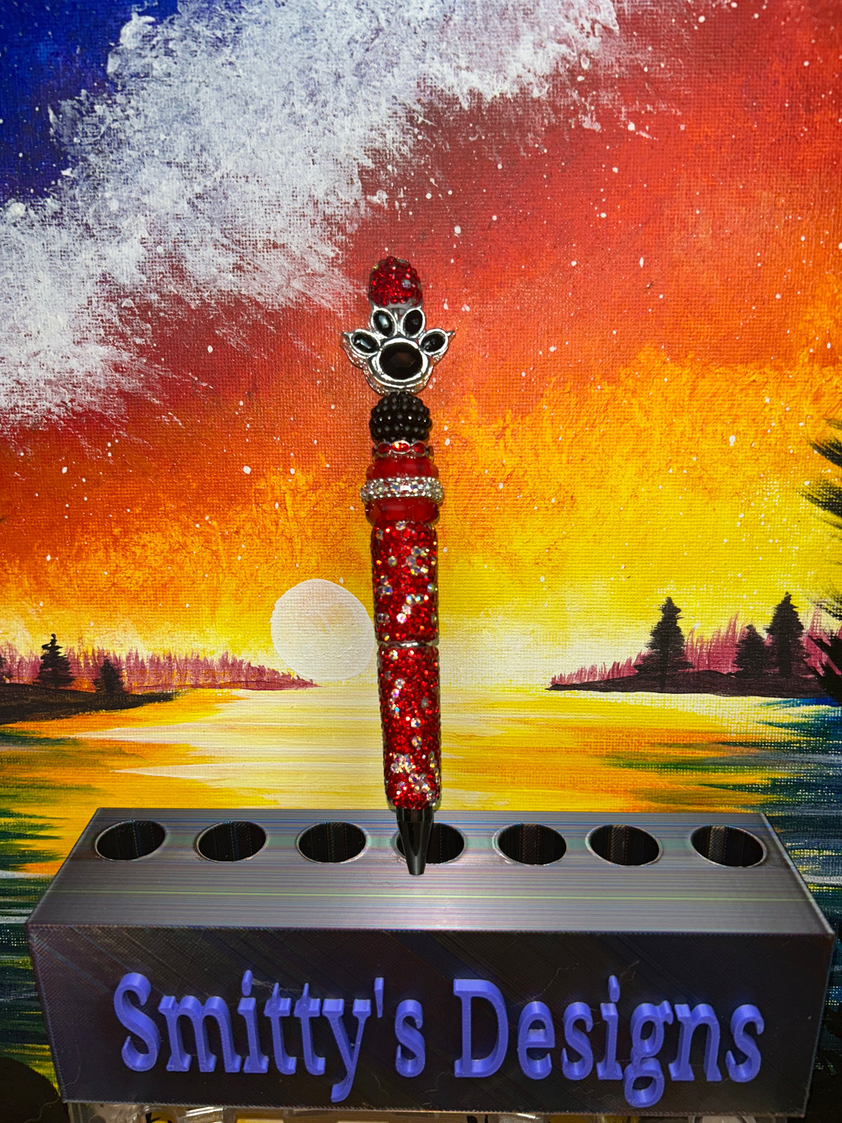 Black Paw Print Red Rhinestone Pen