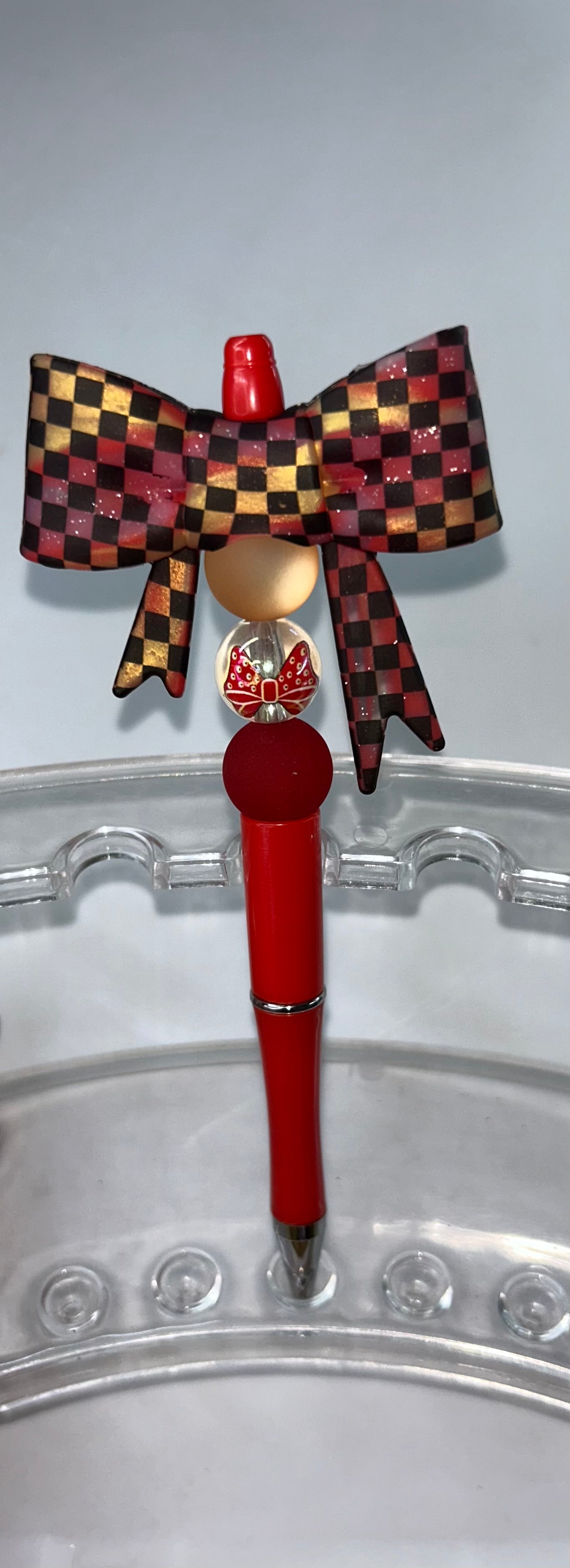 Red/Gold Checkered Bow Red Pen