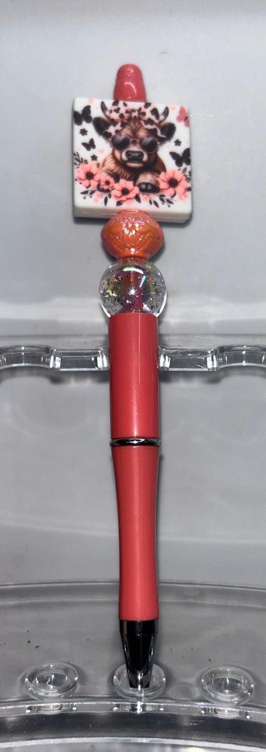 Highland Cow Square Pink Pen
